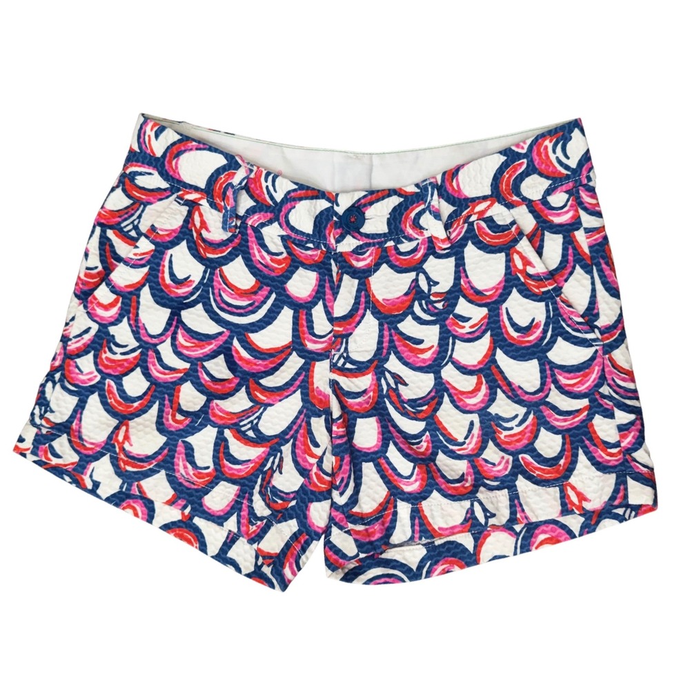 Lilly Pulitzer Seersucker Women's Shorts White Blue Pink Patterned Cotton Size 2